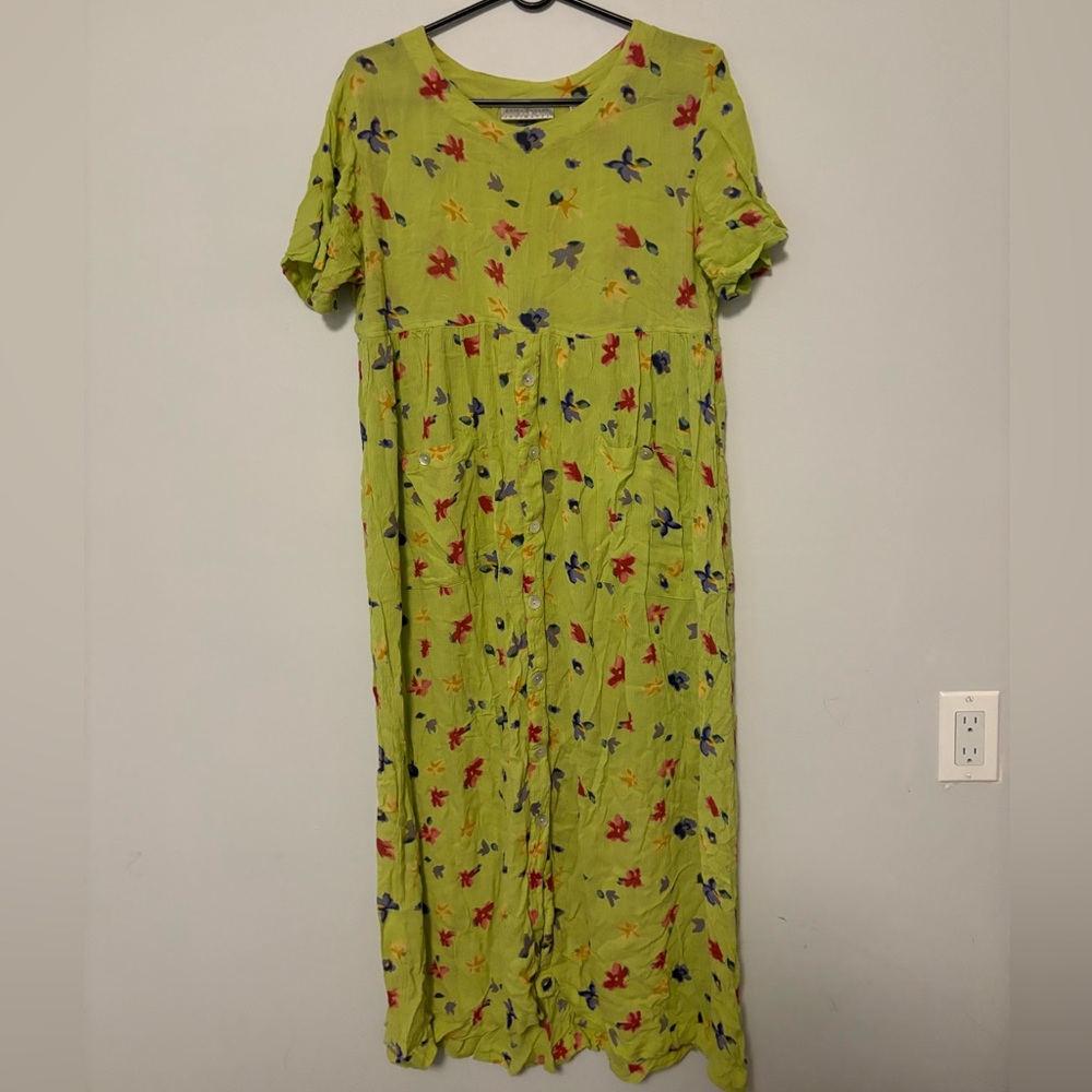 70s retro short sleeve Button-Down Maxi Dress Floral